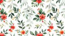 Elegant Bright And Seamless Green Neutral And Red Flower