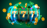 Fototapeta Panele - Golden slot machine wins the jackpot. 777 Big win concept. Casino jackpot.