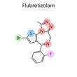 Chemical organic formula of Flubrotizolam diagram hand drawn schematic raster illustration. Medical science educational illustration