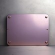 Lavender large metal plate with rounded corners is mounted on the wall. It is a 3D rendering of a blank metallic signboard