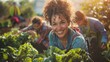 © Rymma - Inspiring photo of a diverse group of people working together in a community garden, cultivating organic produce and composting food waste