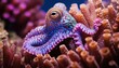 An octopus is sitting on top of a coral reef. AI.