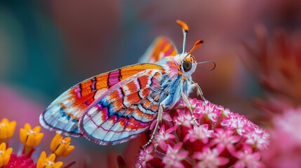 Wall Mural - Insects and Bugs: A macro close-up photo of a colorful butterfly perched on a flower