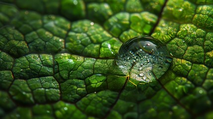 Wall Mural - Leaf Patterns: A photo of a water droplet on a leaf