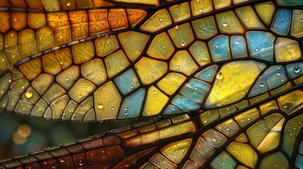 Wall Mural - Textures and Patterns: A photo macro close-up of the intricate patterns and textures on a dragonflys wing