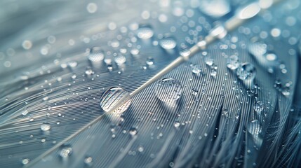 Wall Mural - Water Droplets: A macro close-up photo of water droplets on a feather