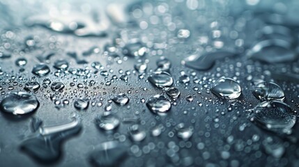 Wall Mural - Water Droplets: A macro close-up photo of water droplets on a metallic surface