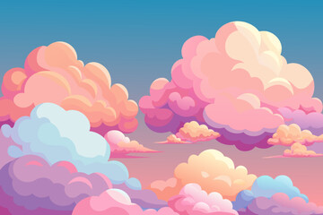 Wall Mural - Pink cloud vector on blue sky, Cotton candy colorful clouds illustration