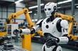 Humanoid Robot at assembly in a factory