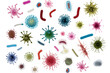 Virus, bacteria, and germs isolated on a white background