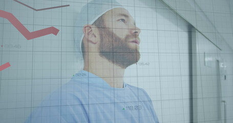 Wall Mural - Image of data processing over caucasian male doctor