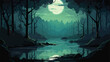 Night jungle forest swamp with firefly background. Fa