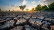 Sunset Over Thirsty Earth: A Portrait of Drought. Concept Climate Change, Environmental Crisis, Drought Impact, Landscape Photography, Conservation Efforts