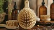 Elegant Natural Bristle Brush for Skin-refreshing Ritual. Concept Skin Care, Beauty, Natural Products, Bristle Brushes, Rituals