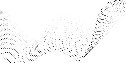 Wall Mural - flowing wave dot particles halftone pattern black gradient curve shape isolated on transparent backg
