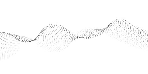 Wall Mural - flowing wave dot particles halftone pattern black gradient smooth curve shape isolated on transparen