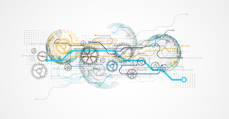 Abstract technology concept. Circuit board, high computer color background. Vector illustration with space for content, web - template, business tech presentation.