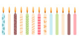 Fototapeta  - Burning birthday cake candles isolated on white background. Vector hand drawn illustration.