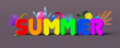 Colorful summer text on grey background. Creative minimal summer concept idea 3D Render 3D illustration