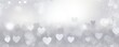 Light gray background with white hearts, Valentine's Day banner with space for copy, gray gradient, softly focused edges, blurred