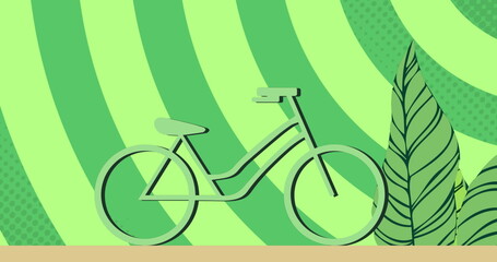 Canvas Print - Image of bike moving over plants and green striped background