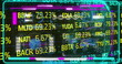 Image of trading board over infographic interface against rotating globe