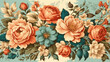 A drawing of orange and pink roses along with other flowers and green leaves