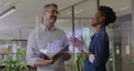 Wall Mural - Image of data processing over diverse business people in office