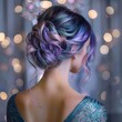 a young woman with a pretty glossy hairstyle for a prom night, salon style, colorist