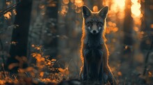 Surreal Fox Outline, Dense Forest Backdrop, Close-up, Ground-level Shot, Twilight Shadows 