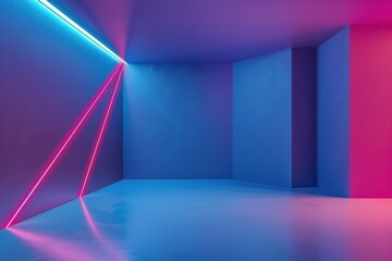 Wall Mural - An Empty Room With Stairs and Neon Lights