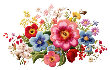 Wall Mural - PNG  Bouquet of flowers in embroidery style pattern plant art.