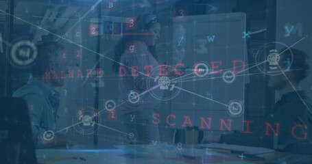 Wall Mural - a digital interface and network of connections over a hacker