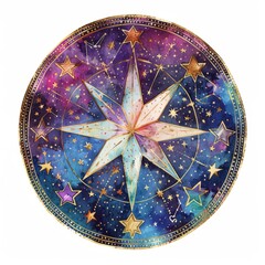 a mystical watercolor star chart featuring planets, zodiac signs, and constellations, perfect for as