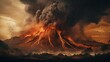 Volcano eruption apocalyptic disaster scene. Eruption of volcano with black smoke.