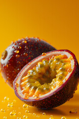 Wall Mural - Passion fruit isolated on yellow background