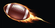 American football ball fire on a black background. Realistic illustration.