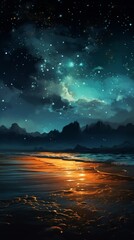 Night sky filled with stars over the ocean. Black Sky Background. Starry Night. Vertical orientation