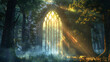 A large arch shaped window a portal in the Dark Mystic Forest
