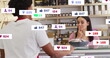 Image of social media data processing over diverse people in grocery store