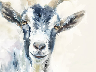 Wall Mural - A Minimal Watercolor of a Goat's Face Close Up