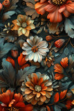 Fototapeta Panele - Elegant 3D illustration of Renaissance-style floral background. Retro flower art design.