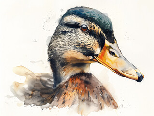 Wall Mural - A Minimal Watercolor of a Duck's Face Close Up
