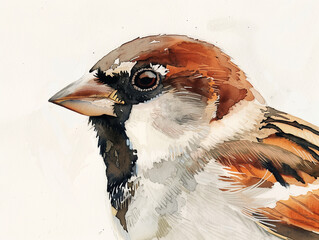 Wall Mural - A Minimal Watercolor of a Sparrow's Face Close Up