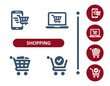 Shopping icons. Retail, commerce, online shopping, e-commerce, cart, smartphone, laptop icon