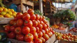 Fototapeta  - Fresh Tomatoes on Display at Local Farmers Market