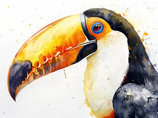 Wall Mural - A Minimal Watercolor of a Toucan's Face Close Up