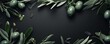 Olive frame background, tropical leaves and plants around the olive rectangle in the middle of the photo with space for text