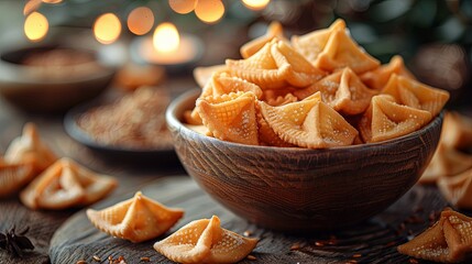 Canvas Print - Cashew and Pine Nut Triangle Sweet on a bowl