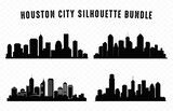 Fototapeta Las - Houston City Skyline Silhouette Vector Set, City buildings Silhouette bundle isolated on a white background